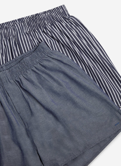 Men's Woven Boxers: 2 Pack - Cotton - Blue/Navy | Percival