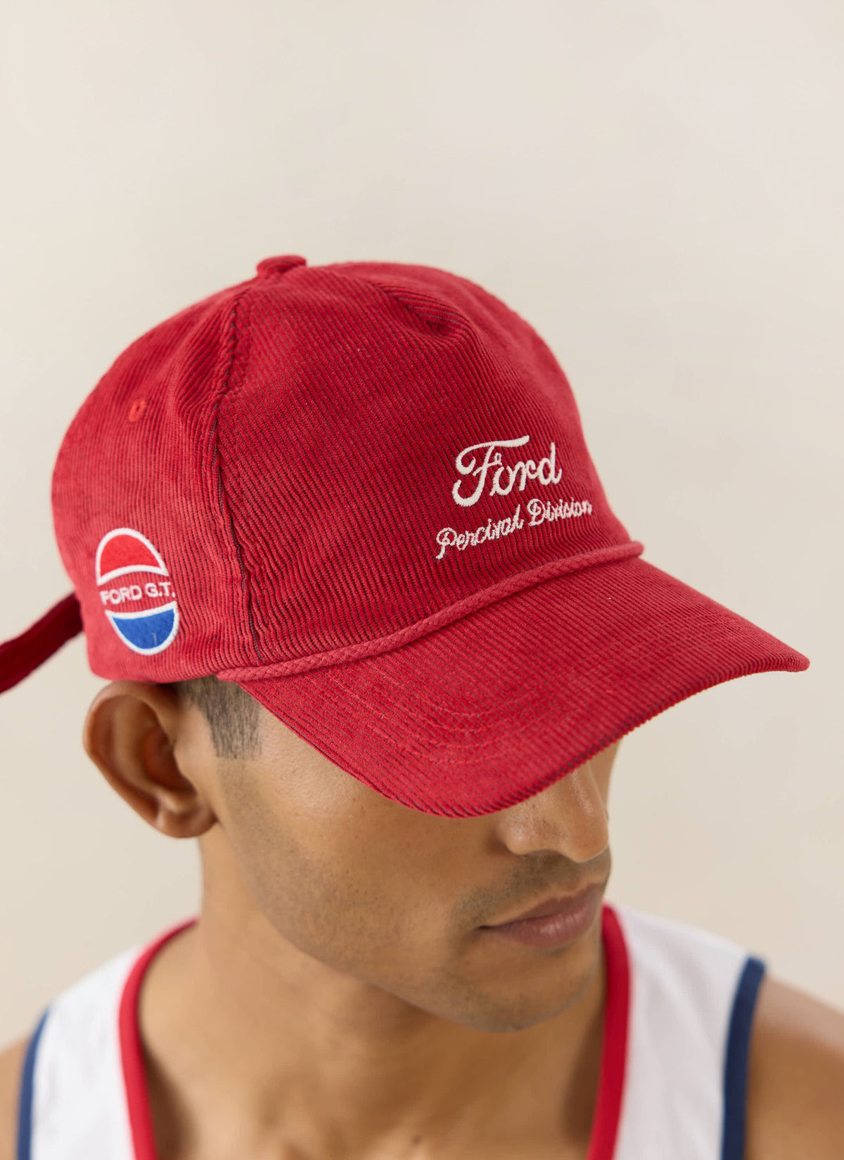 Men's Corduroy Trucker Cap - Cotton - Red - Ford x Percival | Percival
