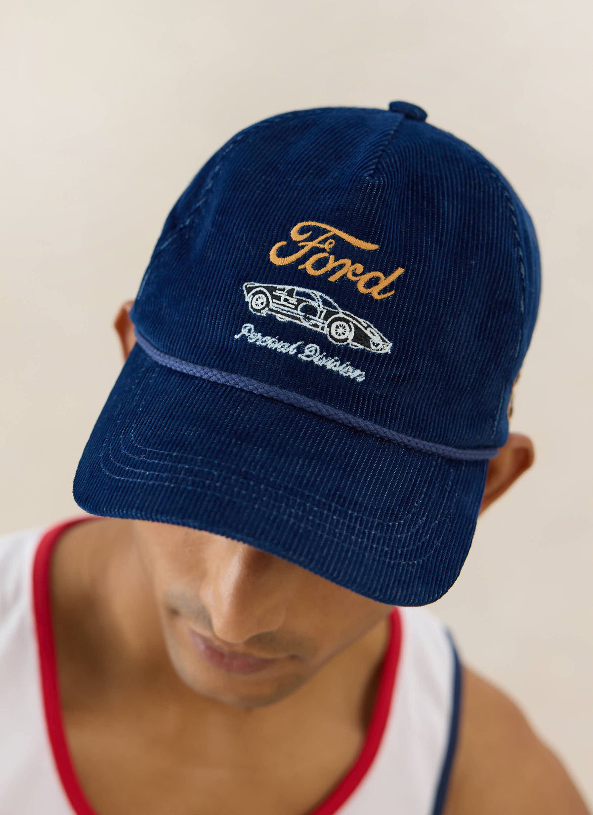 Men's Corduroy Trucker Cap - Cotton - Navy Blue - Ford x Percival | Percival