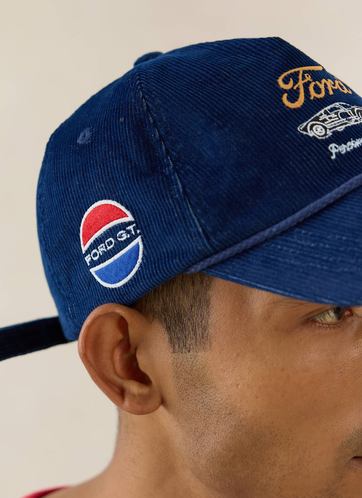 Men's Corduroy Trucker Cap - Cotton - Navy Blue - Ford x Percival | Percival