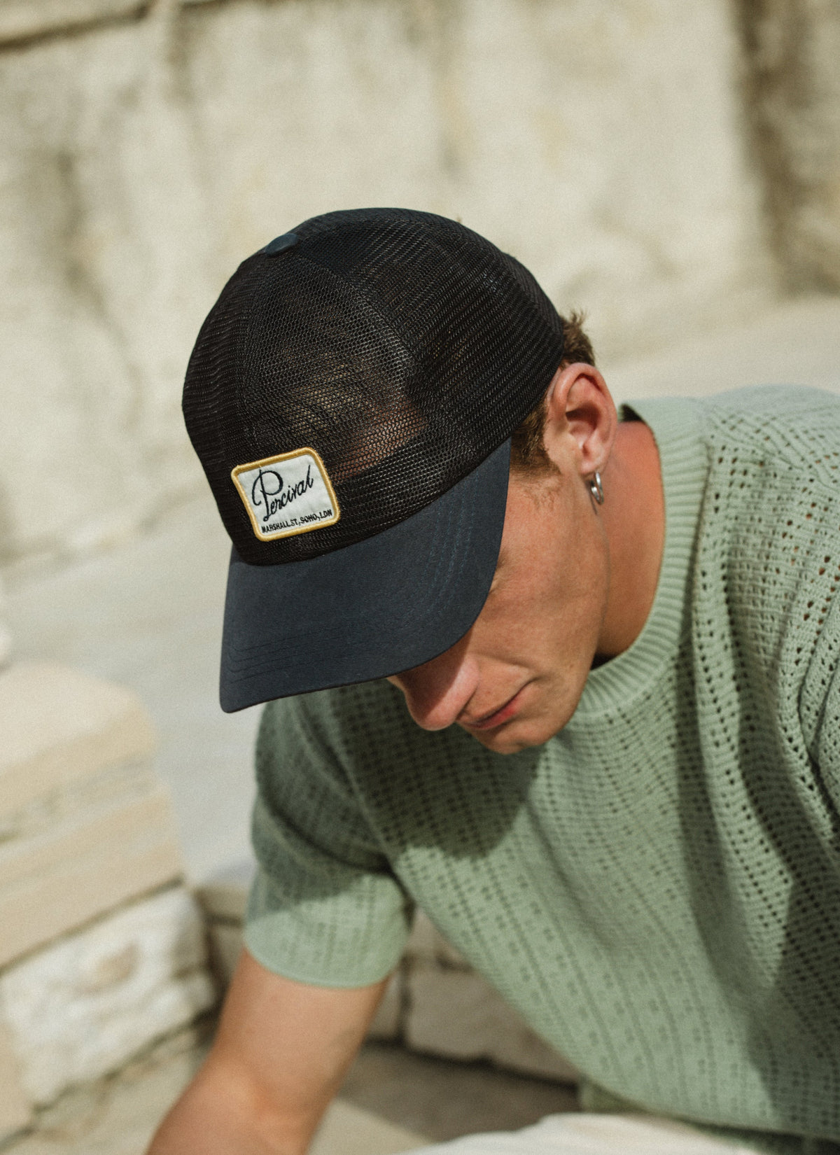 Men's Mesh Trucker Cap - Damien - Navy Blue | Percival