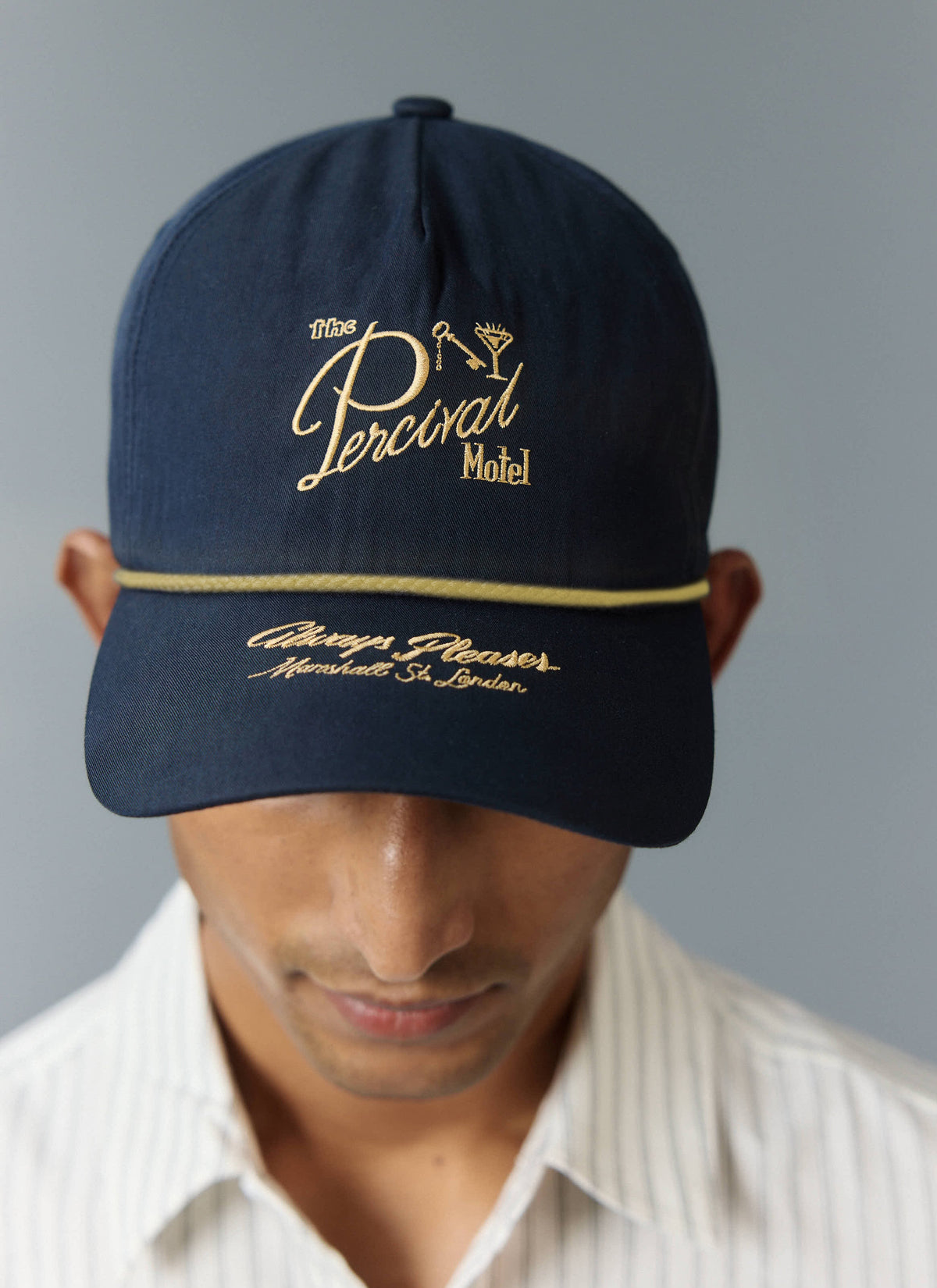 Kingsley Embroidered Soft Trucker Cap - Cotton - Navy Blue | Percival