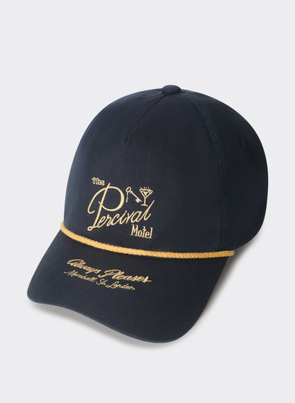 Kingsley Embroidered Soft Trucker Cap - Cotton - Navy Blue | Percival