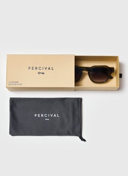 P001-E52 Olive Green Sunglasses - Light Brown Lenses | Percival