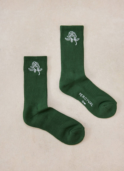 Earl Jacquard Socks - Forest Green Cotton | Percival