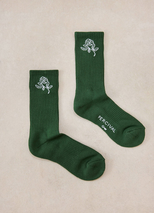 Earl Jacquard Socks - Forest Green Cotton | Percival