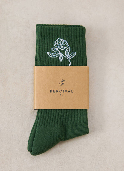 Earl Jacquard Socks - Forest Green Cotton | Percival