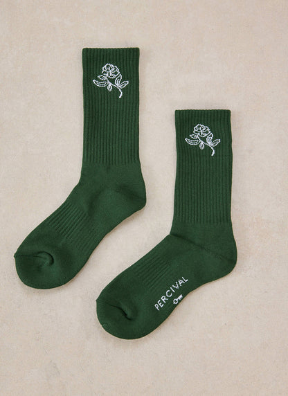 Earl Jacquard Socks - Forest Green Cotton | Percival