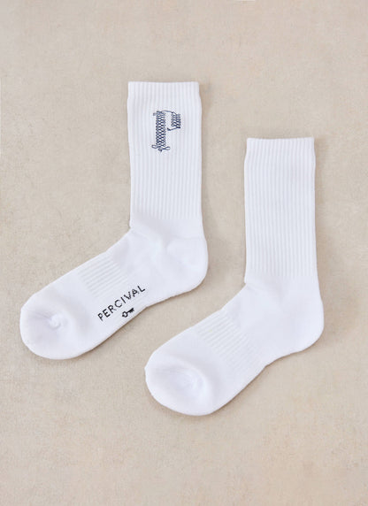 Tucker Embroidered Socks - Cotton - White | Percival