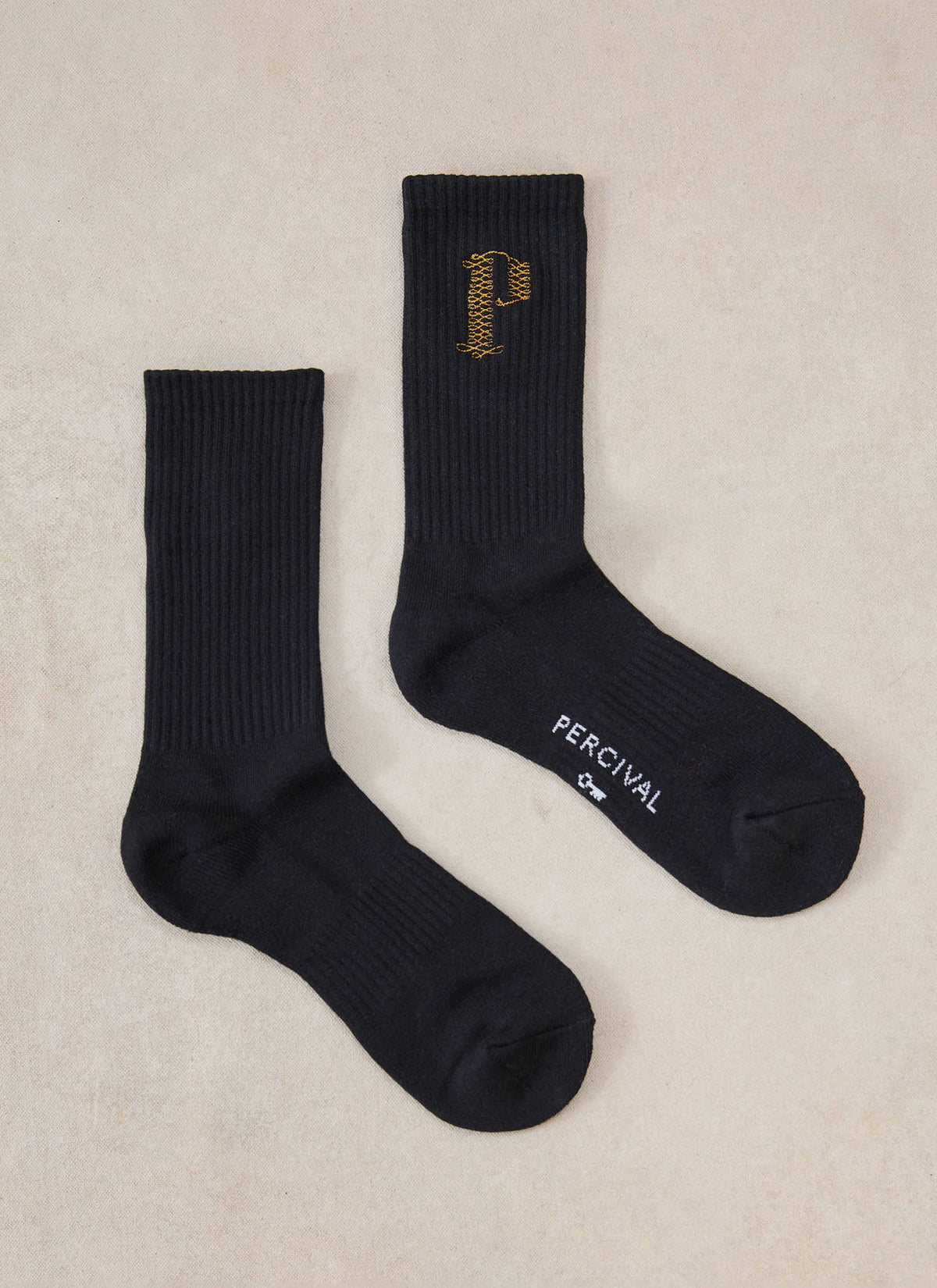 Tucker Men's Embroidered Socks - Black Cotton Blend | Percival