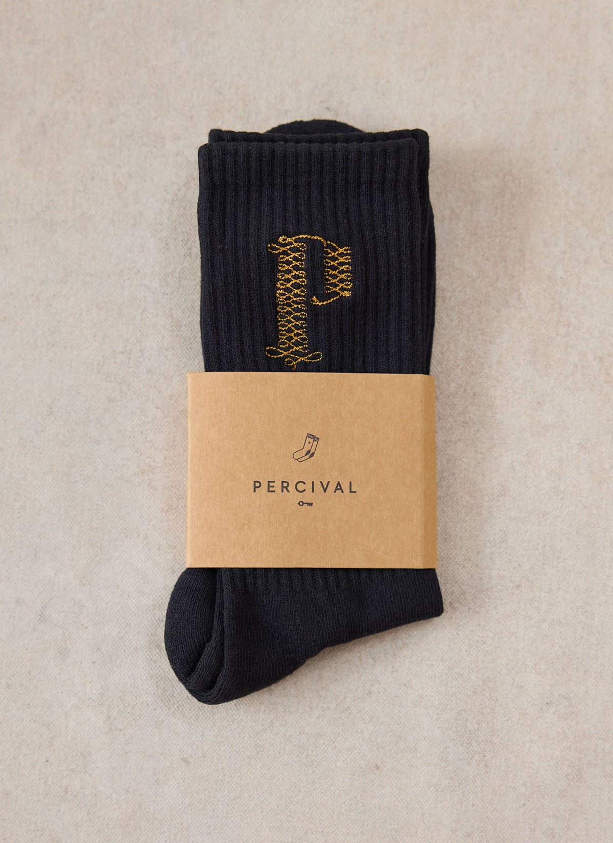 Tucker Men's Embroidered Socks - Black Cotton Blend | Percival