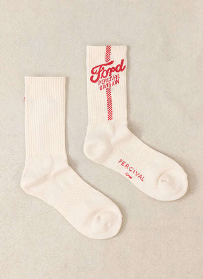 Men's Crew Motorsport Socks - Cotton - Cream - Ford x Percival | Percival