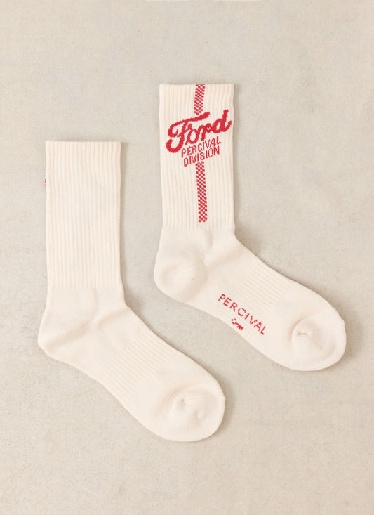 Men's Crew Motorsport Socks - Cotton - Cream - Ford x Percival | Percival