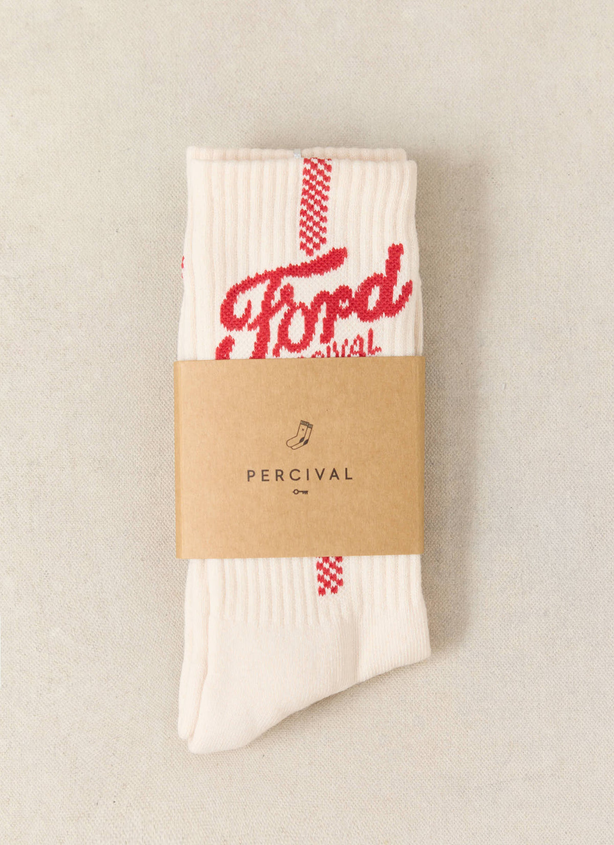 Men's Crew Motorsport Socks - Cotton - Cream - Ford x Percival | Percival