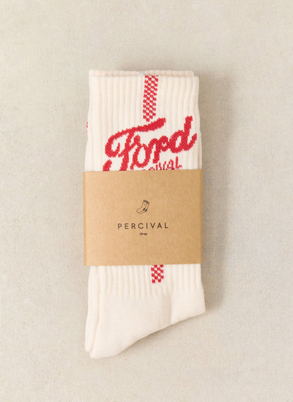 Men's Crew Motorsport Socks - Cotton - Cream - Ford x Percival | Percival