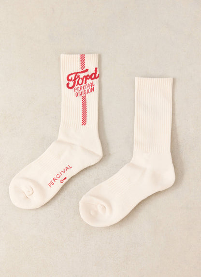 Men's Crew Motorsport Socks - Cotton - Cream - Ford x Percival | Percival