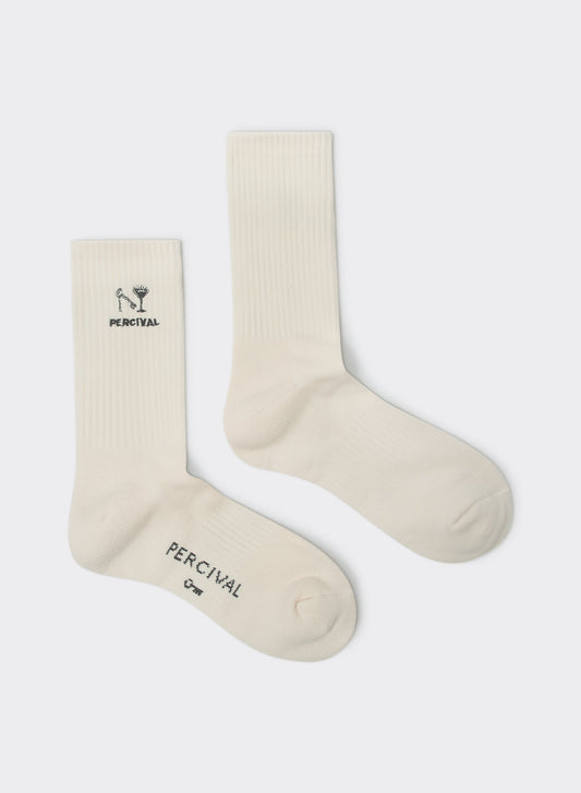 Men's Aperitivo Embroidered Socks - Cream Cotton | Percival