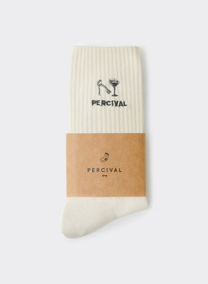 Men's Aperitivo Embroidered Socks - Cream Cotton | Percival