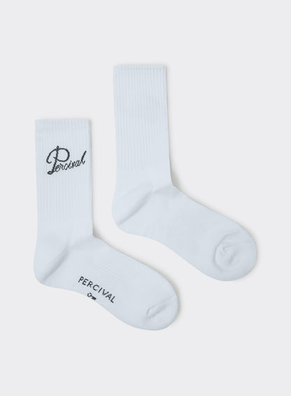 Men's Kingsley Jacquard Socks - White Cotton Crew | Percival