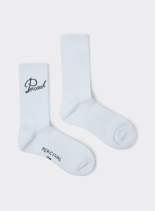 Men's Kingsley Jacquard Socks - White Cotton Crew | Percival