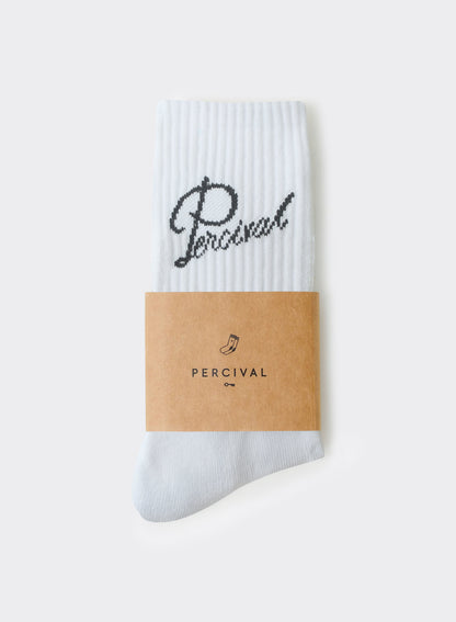 Men's Kingsley Jacquard Socks - White Cotton Crew | Percival