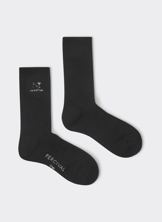 Men's Aperitivo Embroidered Socks - Black Cotton Crew | Percival