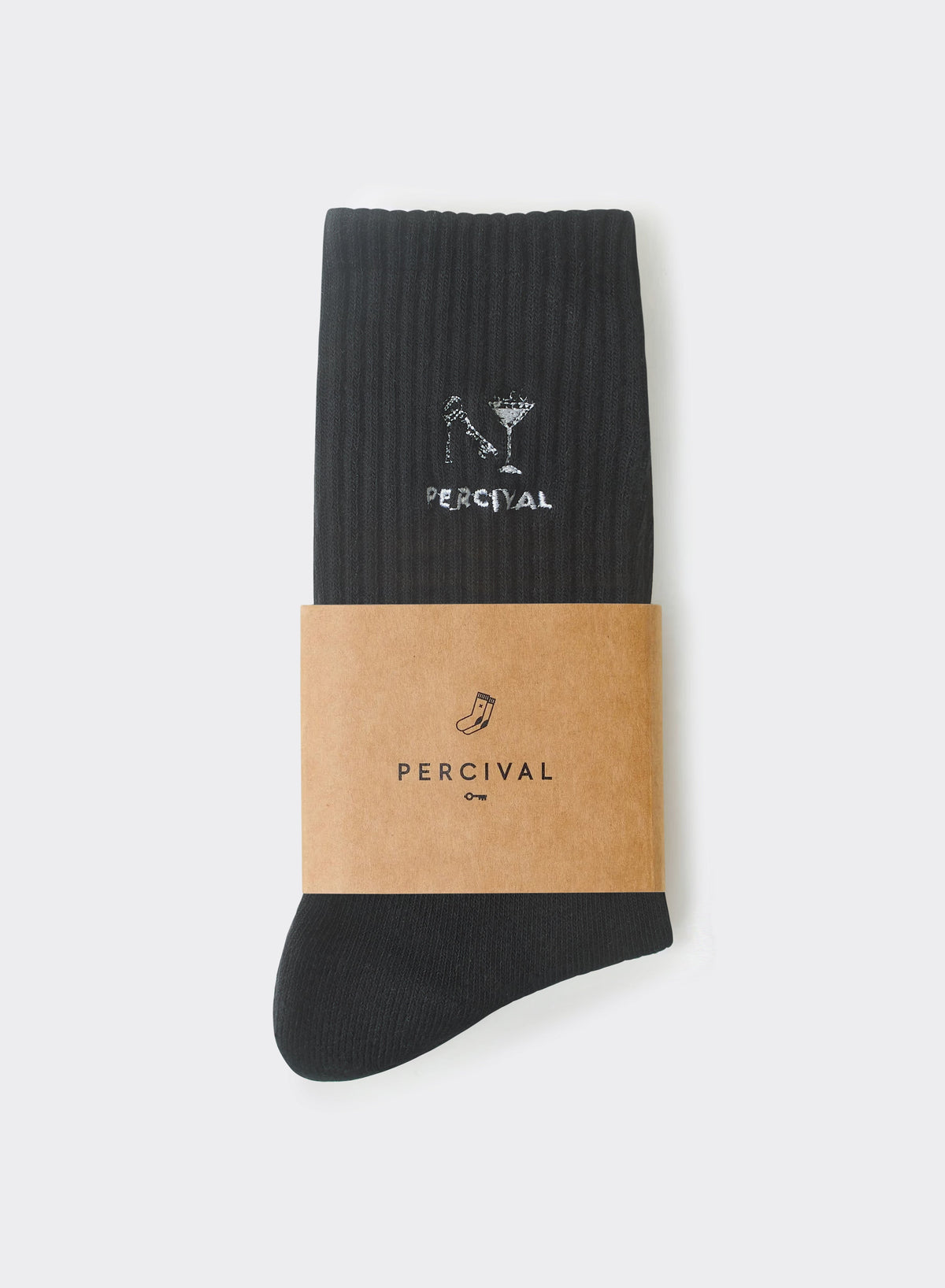 Men's Aperitivo Embroidered Socks - Black Cotton Crew | Percival
