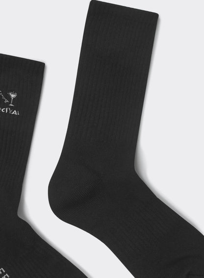 Men's Aperitivo Embroidered Socks - Black Cotton Crew | Percival