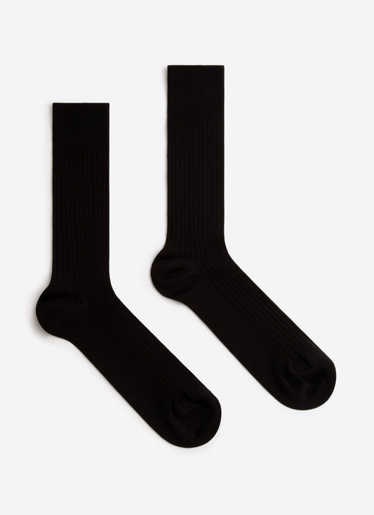 Men's RIbbed Dress Socks - Cotton - Black | Percival