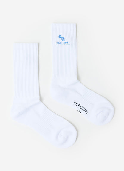 Smith Floral Embroidered Socks - Organic Cotton - White | Percival