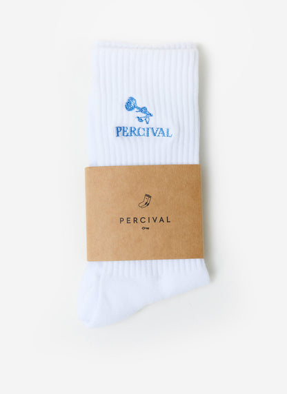 Smith Floral Embroidered Socks - Organic Cotton - White | Percival