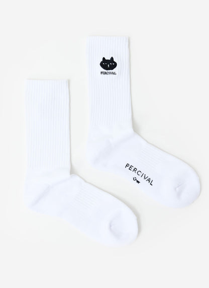 Perci Loaf Embroidered Socks - Organic Cotton - White | Percival