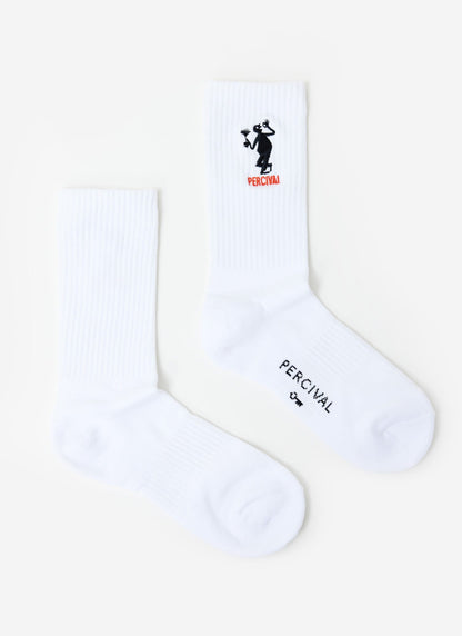 Carlo Mixologist Embroidered Socks - Organic Cotton - White | Percival
