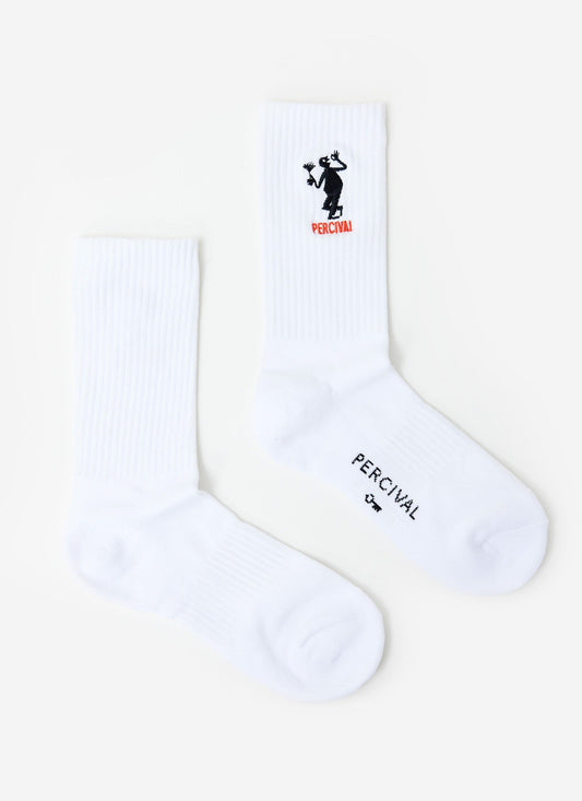 Carlo Mixologist Embroidered Socks - Organic Cotton - White | Percival