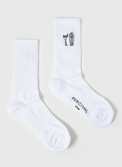 Mixologist Embroidered Socks - White | Percival