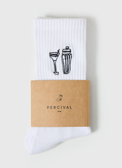 Mixologist Embroidered Socks - White | Percival