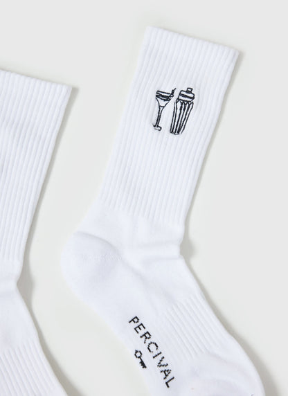 Mixologist Embroidered Socks - White | Percival