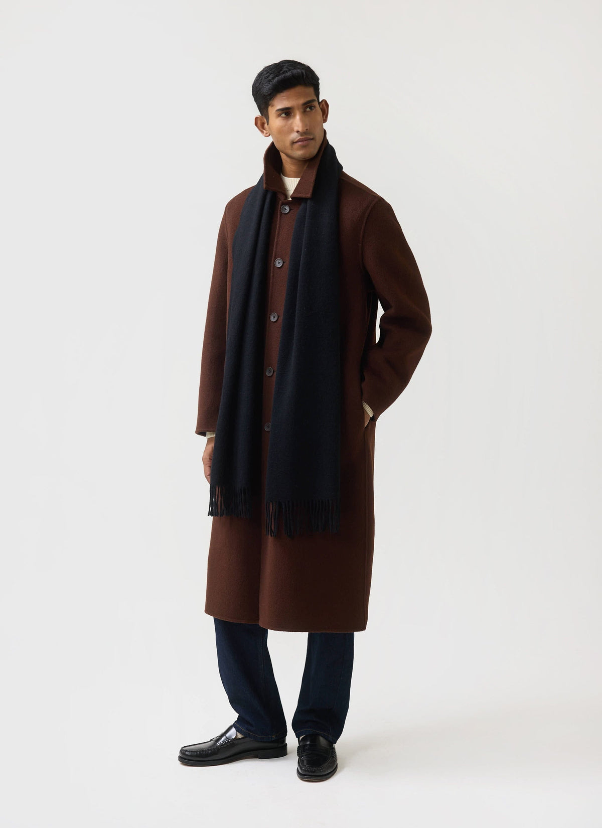 Men's Long Wool Scarf - Embroidered - Black | Percival