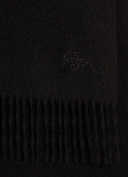 Men's Long Wool Scarf - Embroidered - Black | Percival