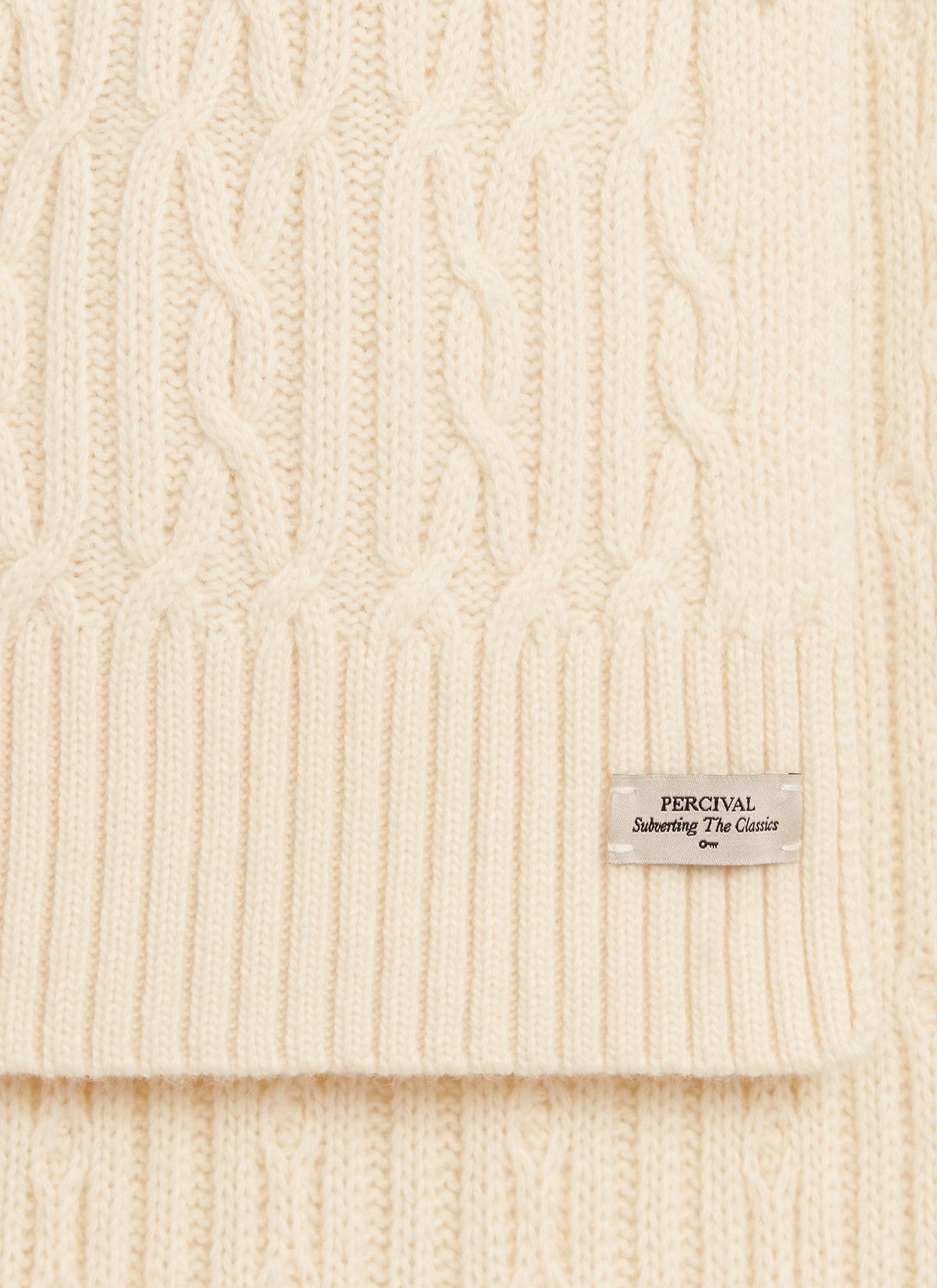 Men's Cable Knit Scarf - Wool - Ecru Cream | Percival