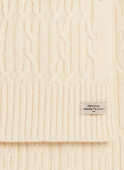 Men's Cable Knit Scarf - Wool - Ecru Cream | Percival