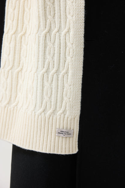 Men's Cable Knit Scarf - Wool - Ecru Cream | Percival