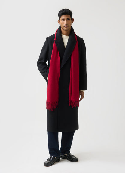 Men's Long Wool Scarf - Embroidered - Red | Percival