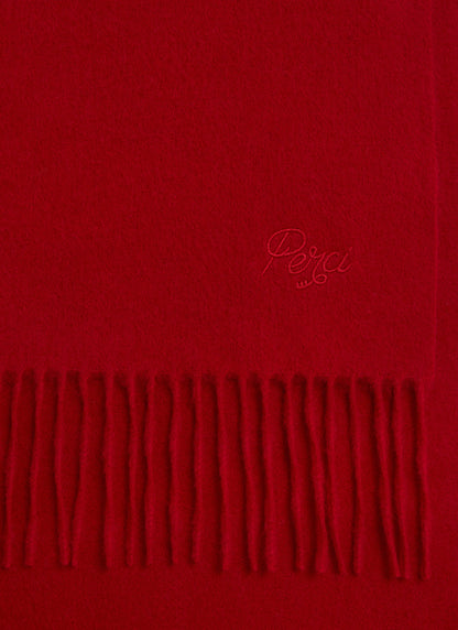 Men's Long Wool Scarf - Embroidered - Red | Percival