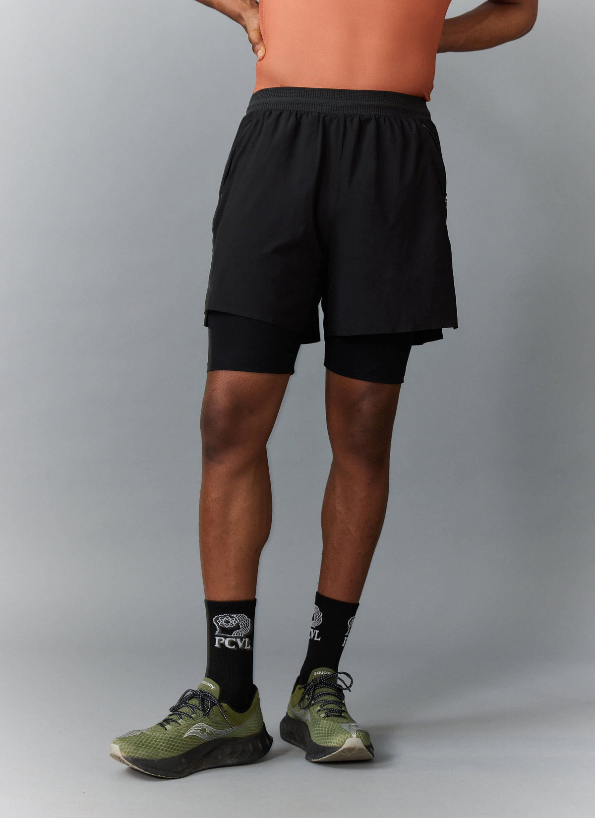 Men's 2 in 1 Running Shorts - Black PCVL | Percival