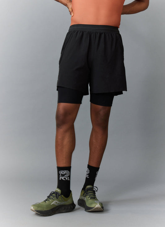 Men's 2 in 1 Running Shorts - Black PCVL | Percival