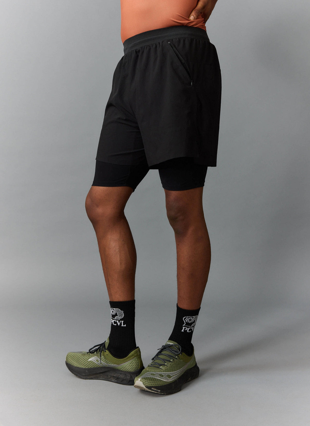 Men's 2 in 1 Running Shorts - Black PCVL | Percival
