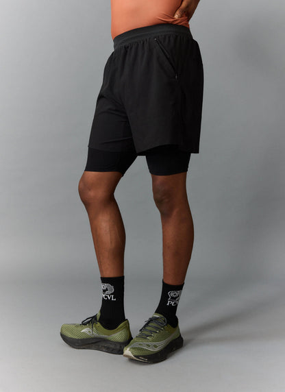 Men's 2 in 1 Running Shorts - Black PCVL | Percival