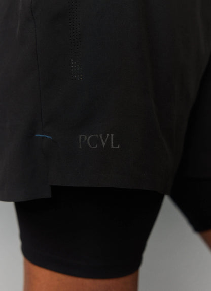 Men's 2 in 1 Running Shorts - Black PCVL | Percival