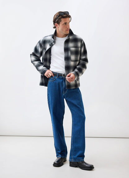 Men's Wool Checked Overshirt - Shacket - Wool - Grey Multi | Percival
